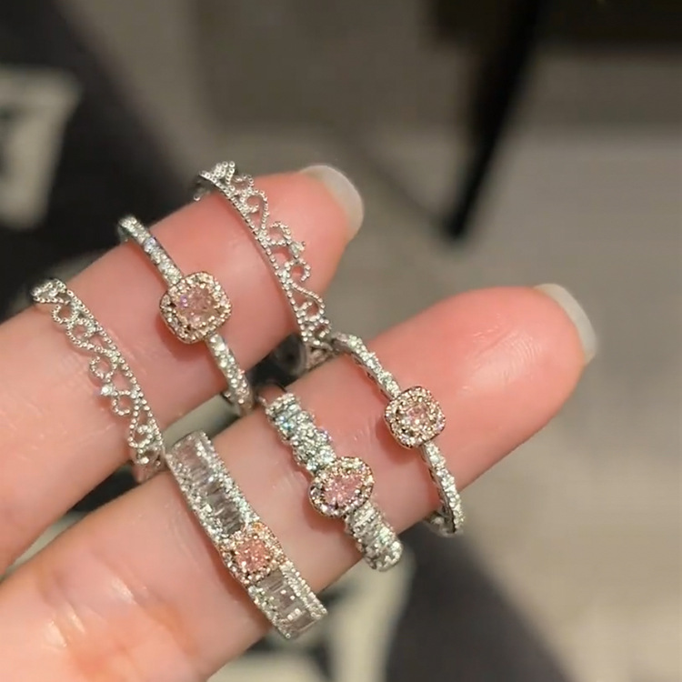 Light Luxury Zircon Open Ring suit Women's Niche Design Personalized Simple All-match Elegant Fashion Ring Ring Ring