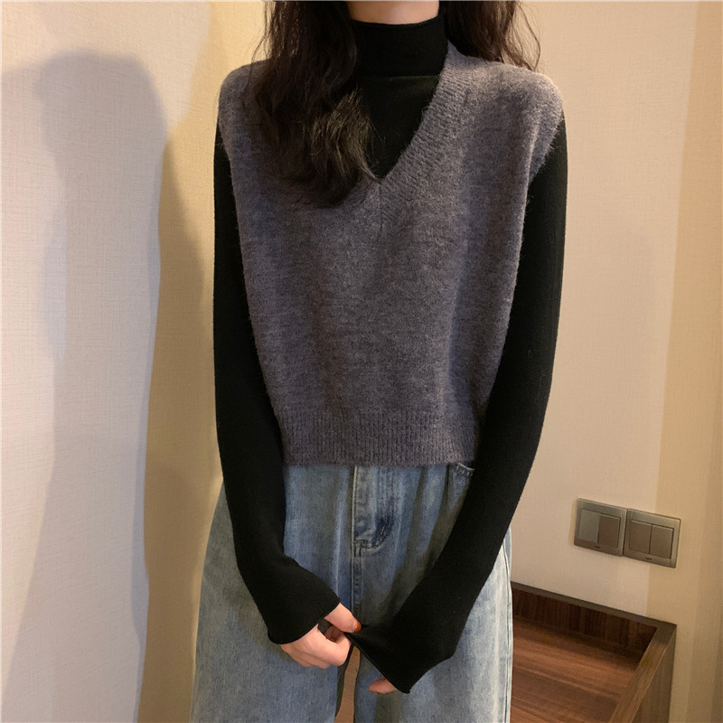Picture of Loose V-neck short sweater vest vest coat autumn and winter New Internet celebrity Blue temperament knitted vest for women fashion