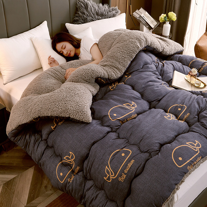 Picture of Cross-border Lamb Velvet Sanding Printed Winter Quilt Spring and Autumn Thickened Quilt Core Single Double Student Dormitory Air-conditioning Quilt