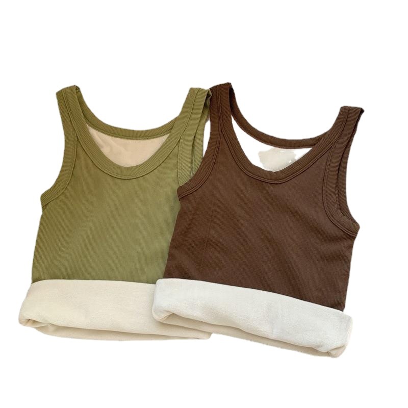 2022 autumn and winter warm vest plus velvet padded inner wear sleeveless girl sling warm underwear outer wear base vest