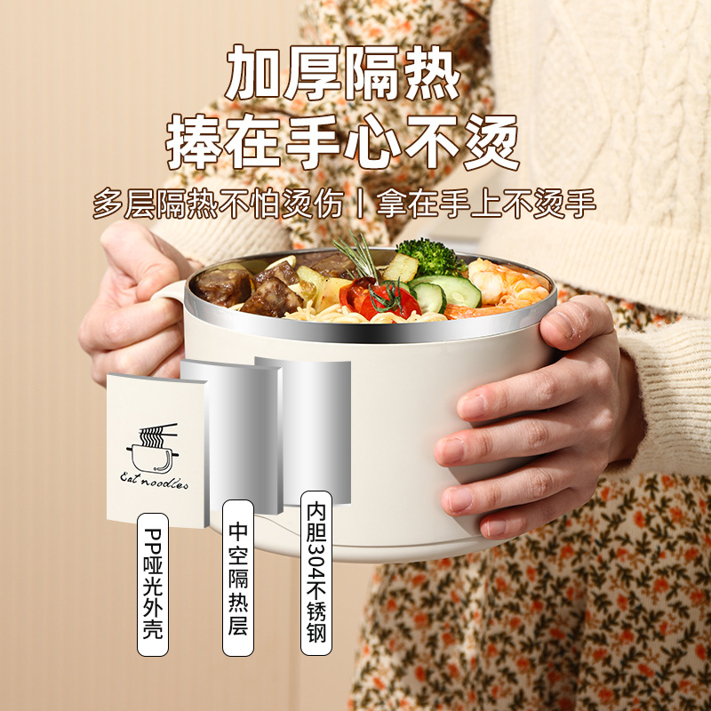 Picture of 304 Stainless Steel Instant Noodle Bowl Student Rice Bowl Large Capacity with Lid Filterable Instant Noodle Bowl Student Dormitory Lunch Box