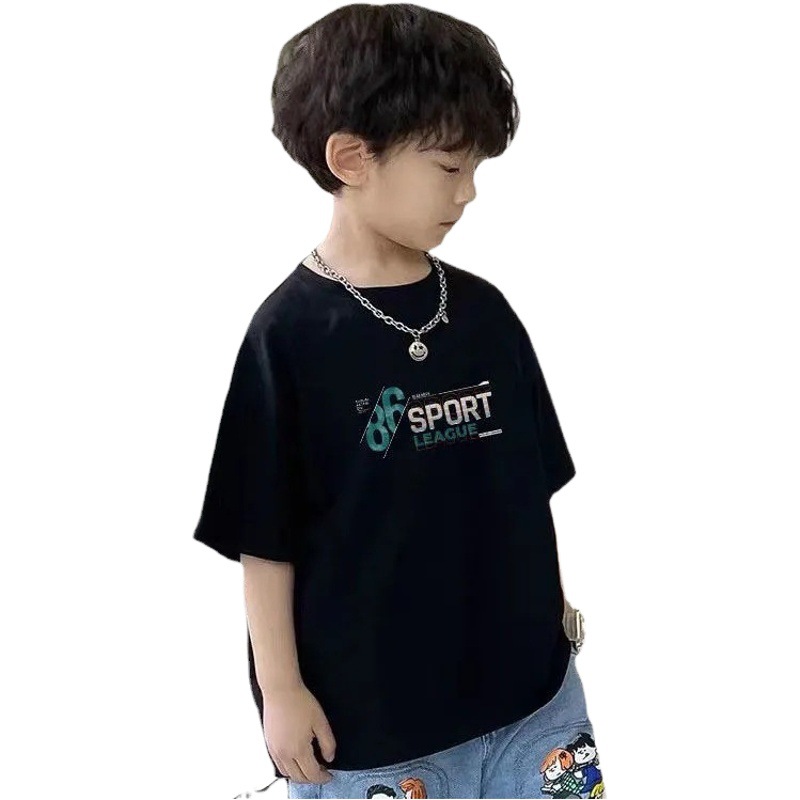 Children's Wear Summer Children's Colorful Letter B Half-Sleeved T-Shirt Western Style Top for Big Children Boys Pure Cotton Short-Sleeved T-Shirt