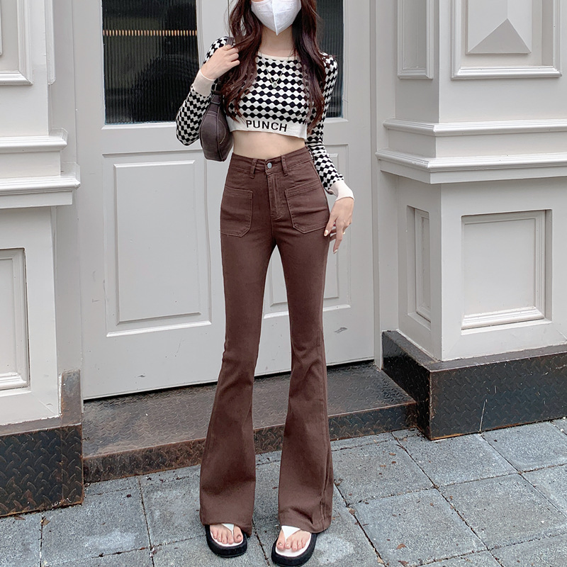 Micro flared jeans women's high waist 2024 new autumn and winter tight slimming high straight loose mop pants fashion