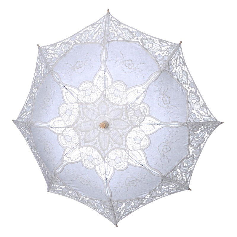 Hot Sale Wedding Supplies Decorative Umbrella Palace Wedding Lace Umbrella Bride Lace Umbrella White Bridesmaid Flower Boy Wooden Handle Umbrella