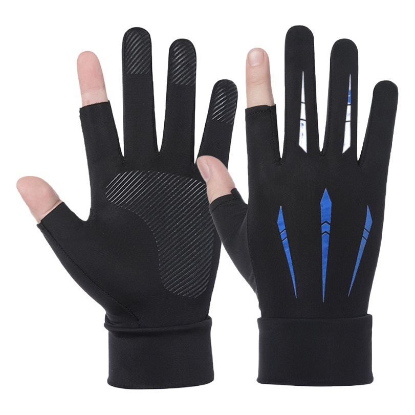 Ice Silk Sun Protection Gloves Men's Leaky Two-Finger Half-Finger Riding Driving Non-Slip Fishing Takeaway Luya Gloves New Style