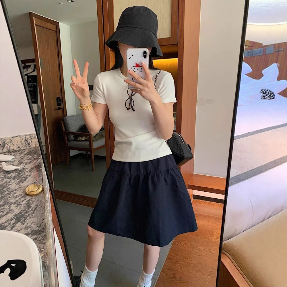 2025 Summer New Japanese Retro Style Elastic Waist Loose Double Pocket A-Line Skirt Short Skirt for Women