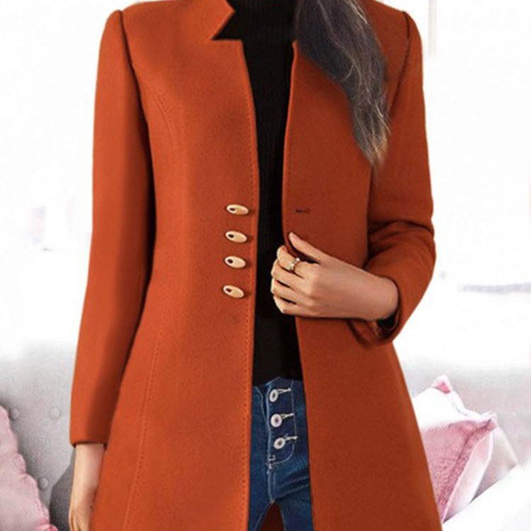 Cross-Border Woolen Coat Women's Mid-Length New Slim Korean Style Solid Color Women's Woolen Coat