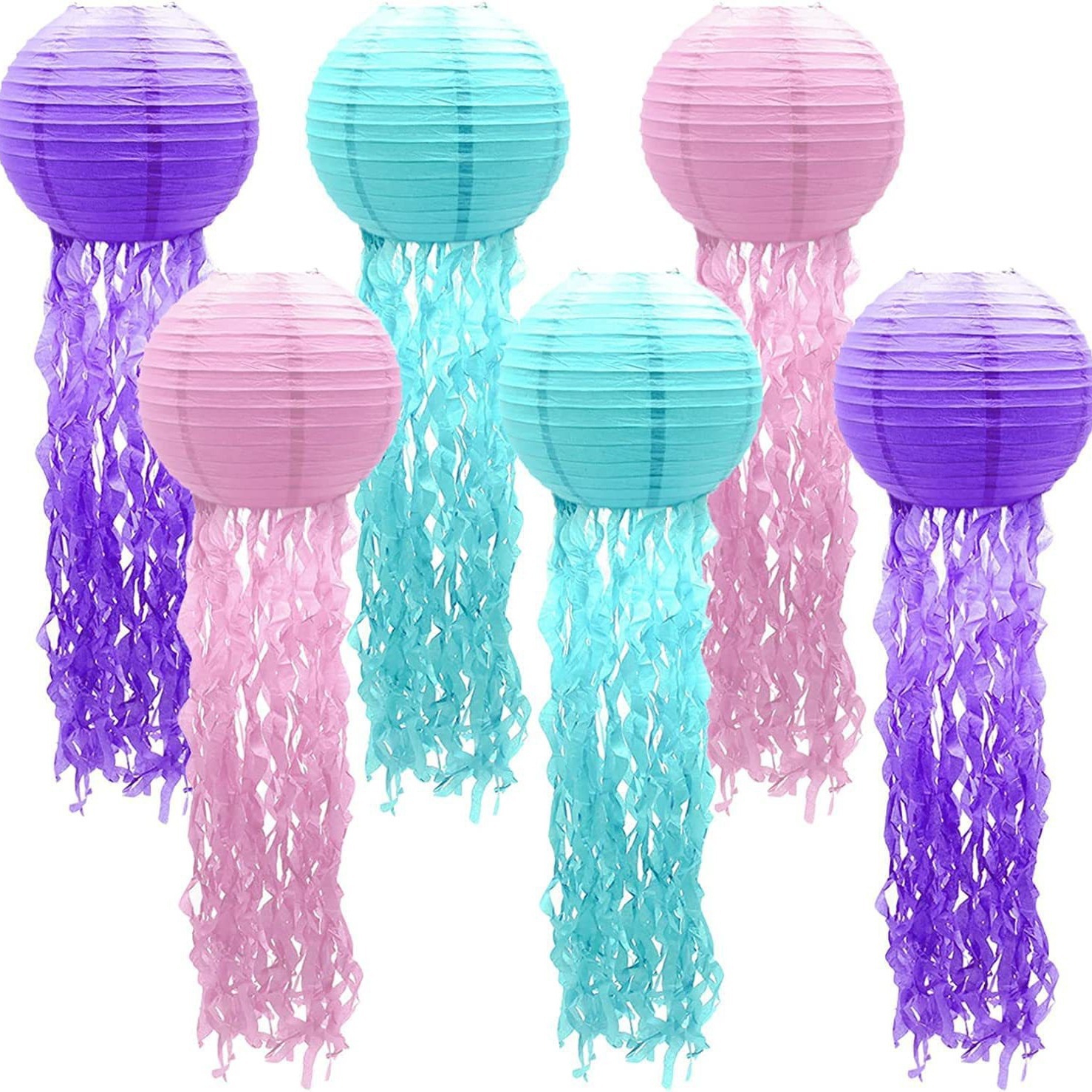 Wholesale Jellyfish Paper Lantern Mermaid Birthday Party Decoration Colorful Hanging Paper Lantern Marine Theme Decoration