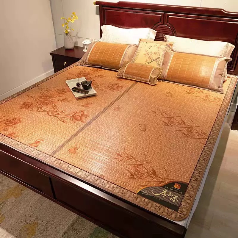 Picture of Summer Summer Mat Carbonized Bamboo Mat Double-sided Foldable Bamboo Mat Household Ice Silk Mat Student Dormitory Rattan Mat Straw Mat