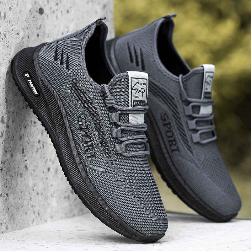 Sports Shoes, New Autumn Style, Fly-Knit Breathable Mesh Shoes, Cross-Border Large Size Men's Shoes Wholesale, Soft-Soled Lightweight Running Shoes