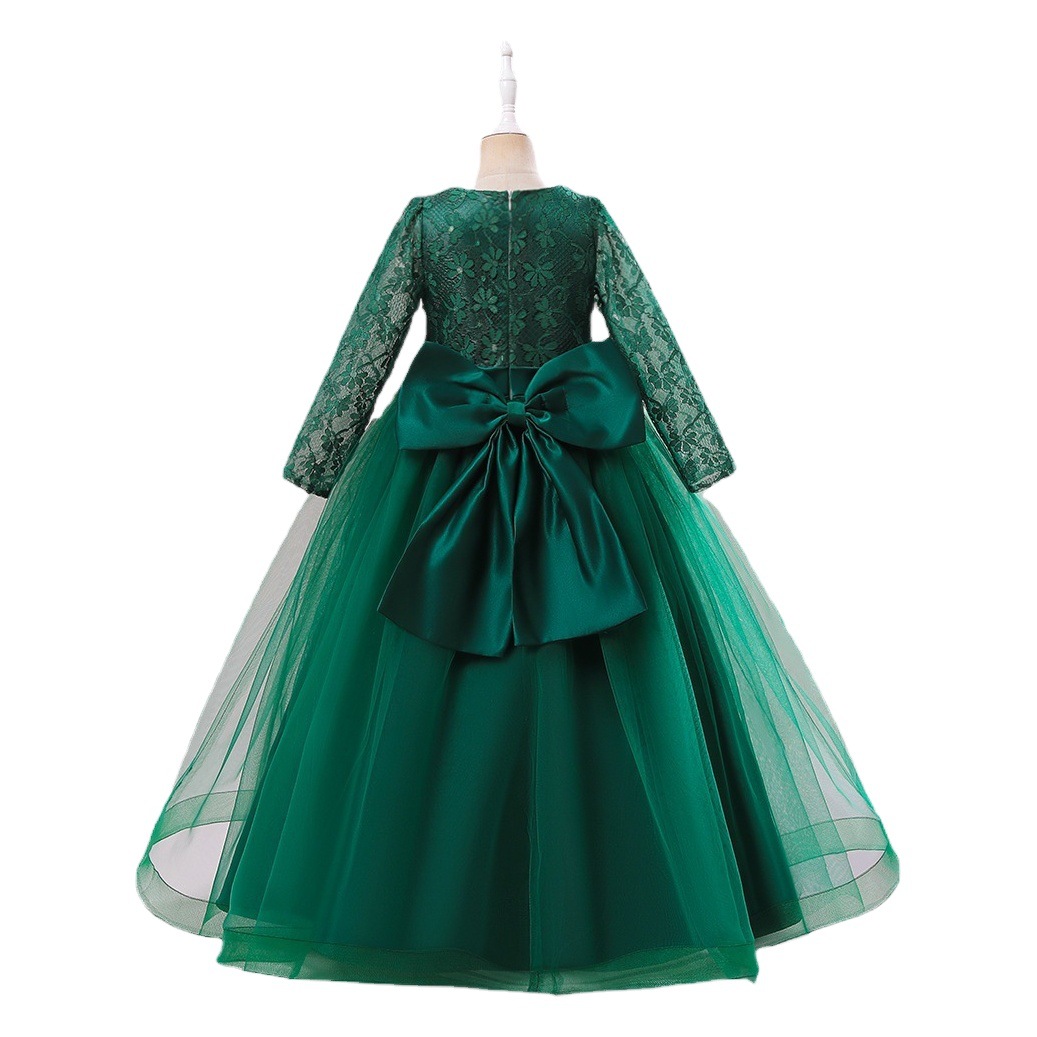 2024 Amazon New Children's Dress Teenager Lace Wedding Dress Long Mesh Tutu Dress Princess Dress