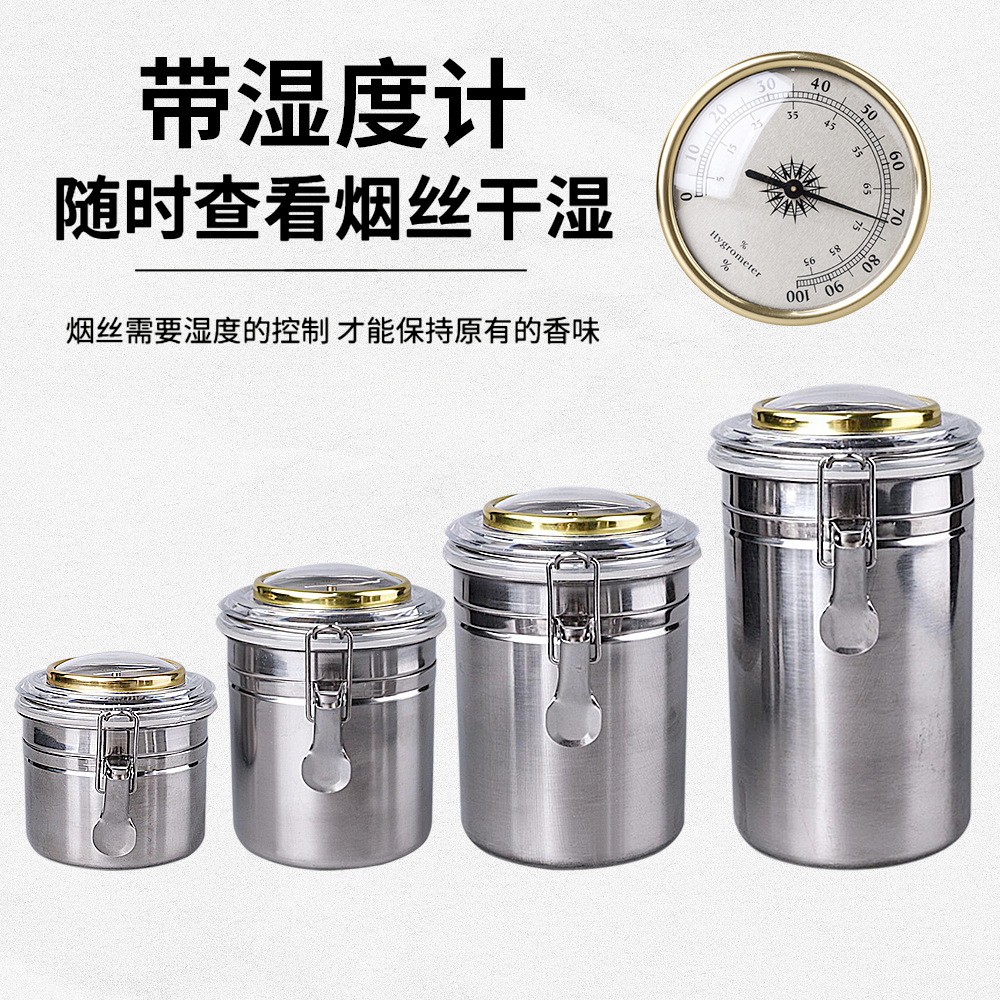 Picture of Muxiang Tobacco Moisturizer Cross-border Hot Sale with Hygrometer Moisturizer Tobacco Pipe Tobacco Jar Stainless Steel Sealed Jar