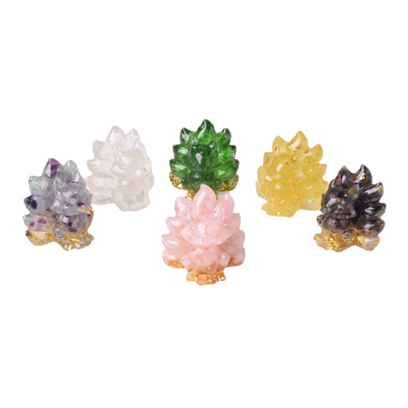 Picture of Natural Crystal Gravel Nine Tail Fox Doll Original Home Car Ornaments Living Room Bedside Gift Couple Gift