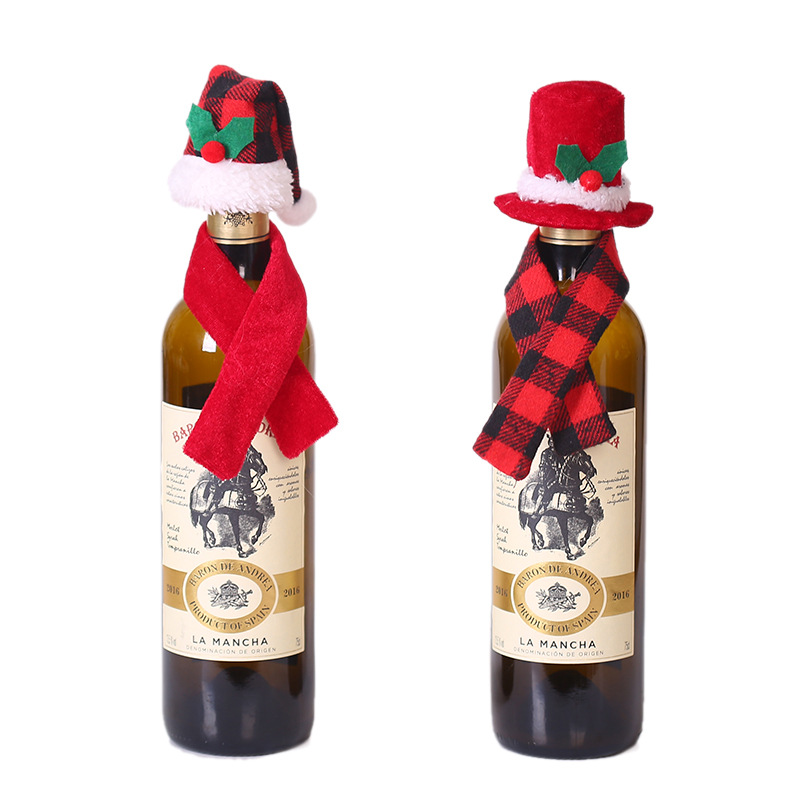 Picture of Christmas Creative Decorations Scarf Hat Two-piece Set Red Wine Bottle Set Hotel Restaurant Decoration Dress-up Supplies