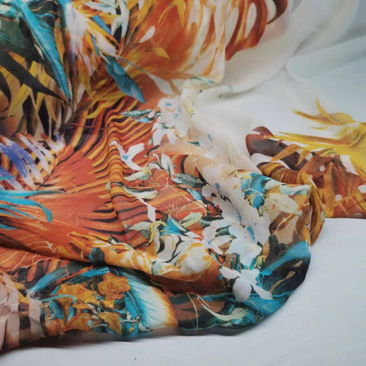 Mulberry Silk Joki 100% Silk Fabric 9 Mm Holiday Beach Dress Tropical Rainforest Print Dress Fashion