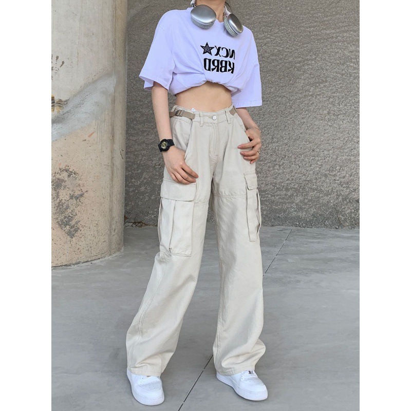 American Style High Street Style Multi-Pocket Covers Trendy Casual Pants for Men and Women Loose Couple European and American Straight Wide Leg Pants