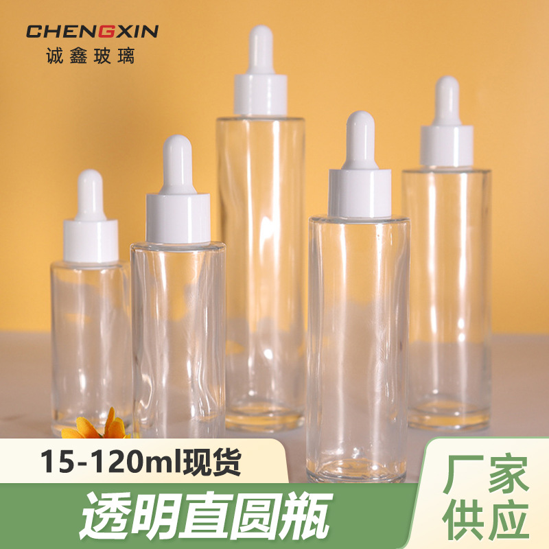 Wholesale Dropper Bottle 15-120ml Transparent Liquid Essence Original Liquid Bottle Cosmetics Dispensing Glass Bottle
