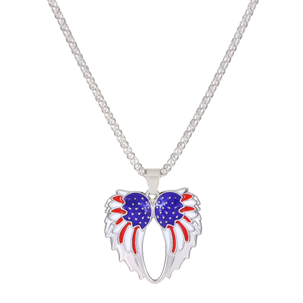 Picture of European and American Ins American Independence Day Series Necklace suit Fashion Simple Diamond-encrusted Wings Love Pendant Clavicle Chain