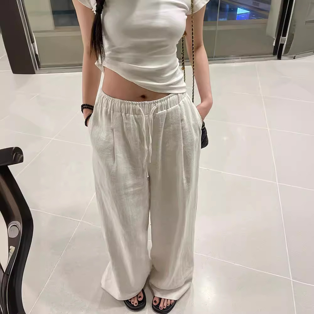 Wouldn't Permeable Washed White Cotton and Linen Pants Loose Wide Leg Pants Thin Cotton and Linen Pants Women's Summer Linen Walking Pants