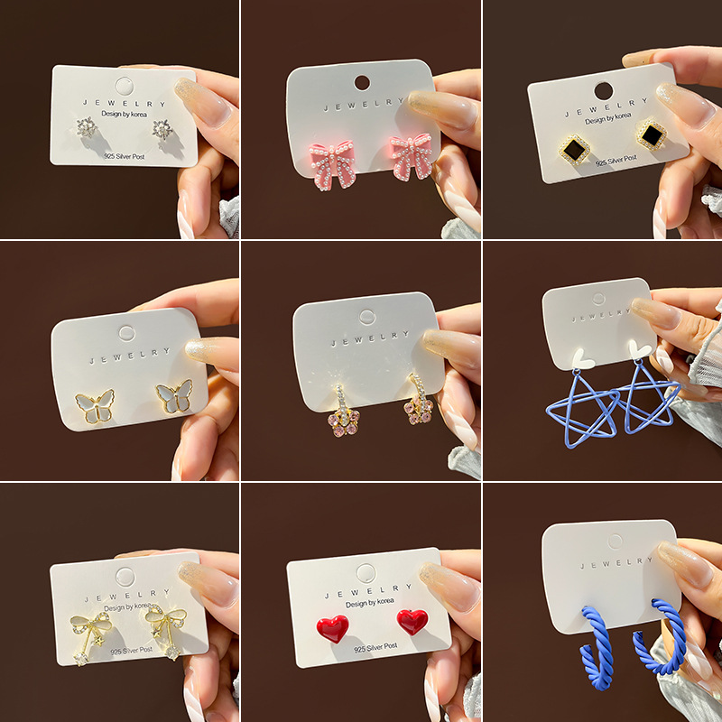 Internet Celebrant Personalized Silver Pin Earrings Creative Micro Diamond Vintage Butterfly Hollow Blue Five-pointed Star Earrings Earrings