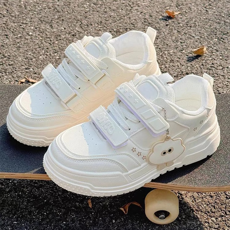 Girls' shoes 2025 new autumn children's Velcro small white shoes girls' leather casual sneakers for middle and big children