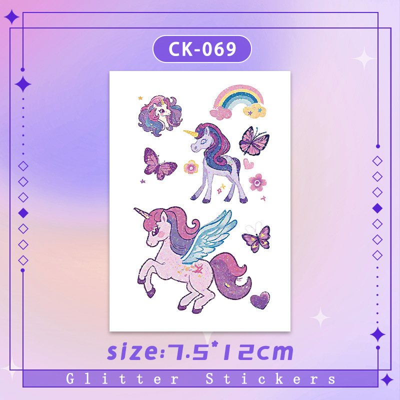 Picture of Glitter Butterfly Unicorn Sticker Tattoo Sticker Fairy Washable Waterproof Long-lasting Dreamy Fresh and Beautiful Children's Arm
