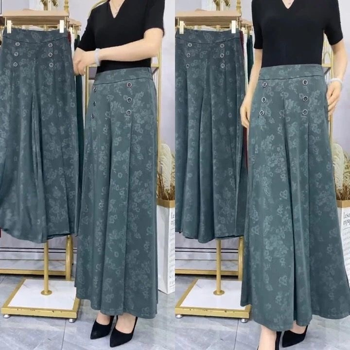 Ice Silk jacquard culottes women's cropped wide-leg pants summer thin pants slim wide-leg pants draping casual pants