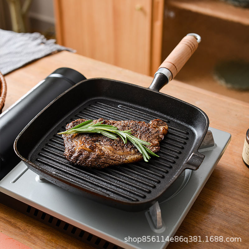 Picture of Source manufacturer cast iron steak frying pan uncoated non-stick household striped 24cm fried steak special pot pan