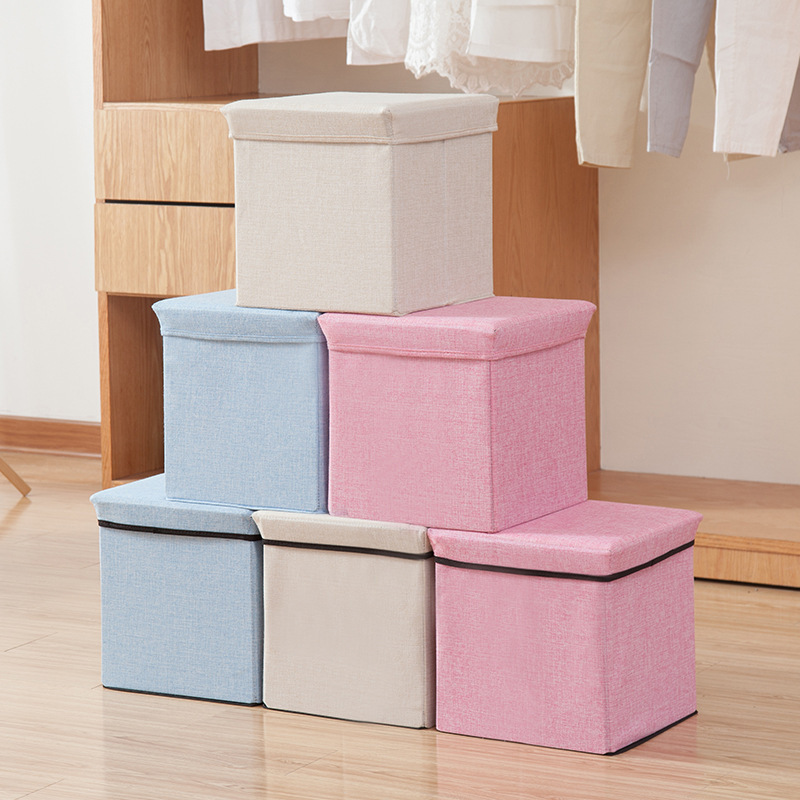 Multifunctional Folding Stool Thickened Household Cotton and Linen Storage Stool Fashionable Simple Solid Color Sittable Storage Stool