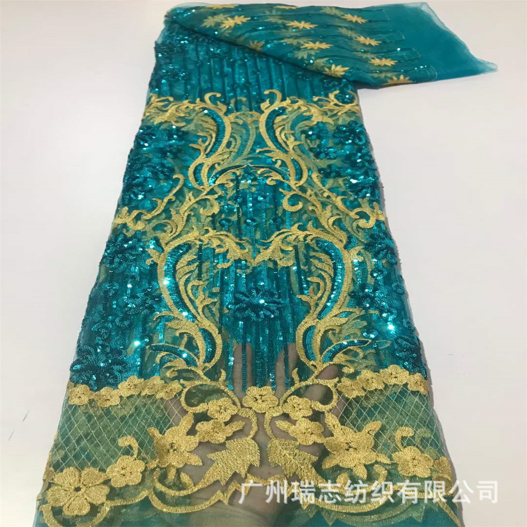 Picture of European and American Composite Sequin Embroidered Lace Fabric Wedding Dress Hanfu African Lace Embroidered Cloth sequins Lace