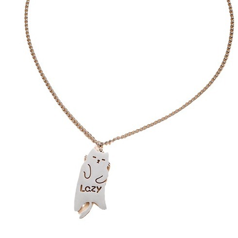 Picture of Charming color jewelry fashion stainless steel Lazy kitten pendant cute cat sweater long necklace
