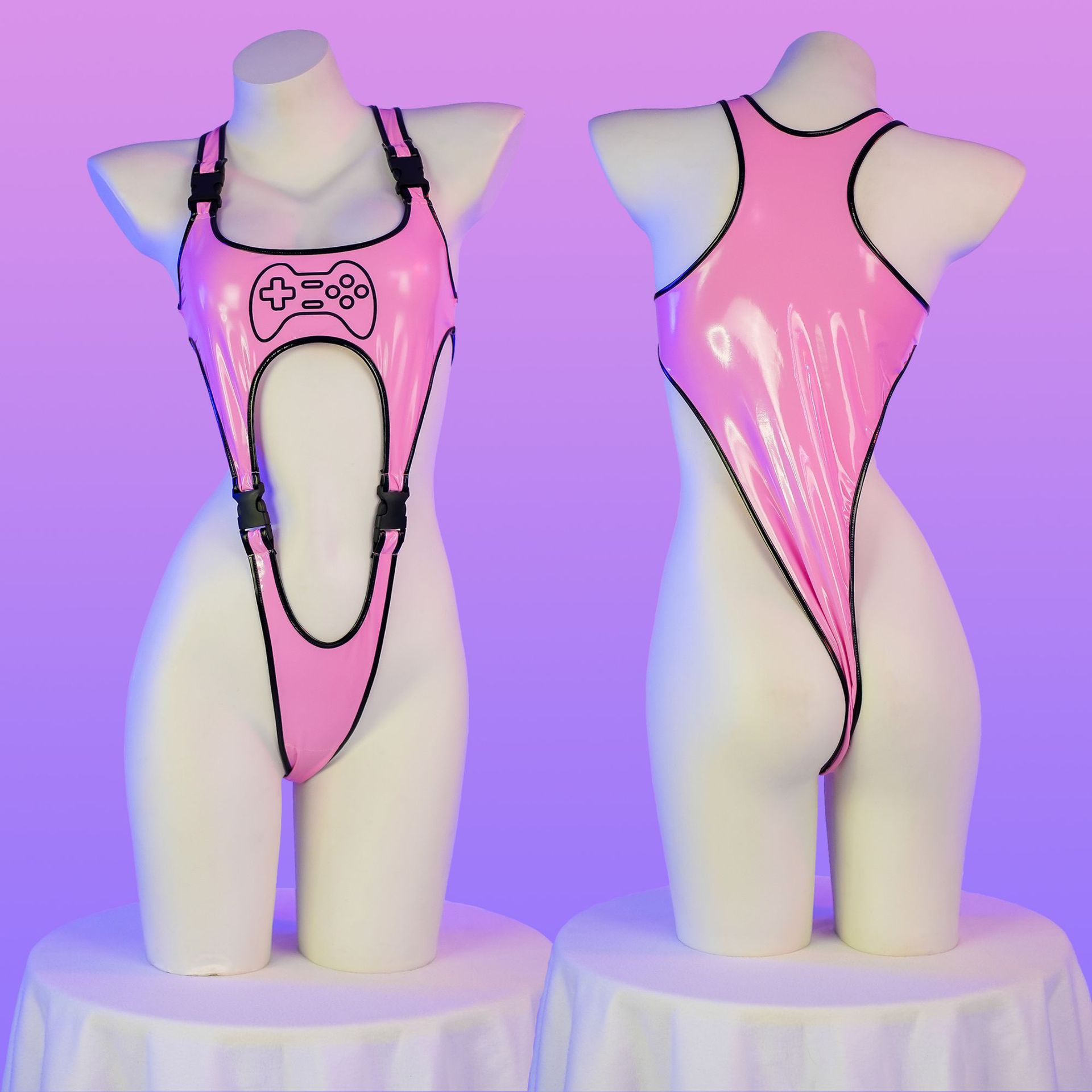Cyberpunk swimsuit high fork patent leather jumpsuit dead water sexy lingerie secondary anime C2109