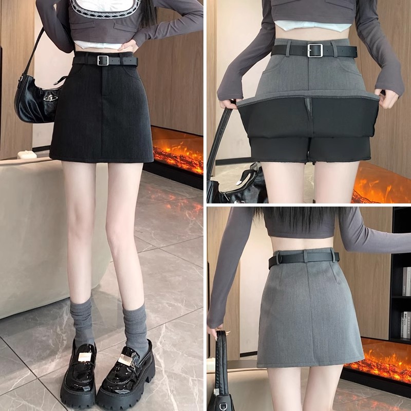 Grey Anti-walking Hip Skirt Women's 2024 Spring and Summer High Waist Slimming Suit A- line Short Skirt Elegant All-match Skirt