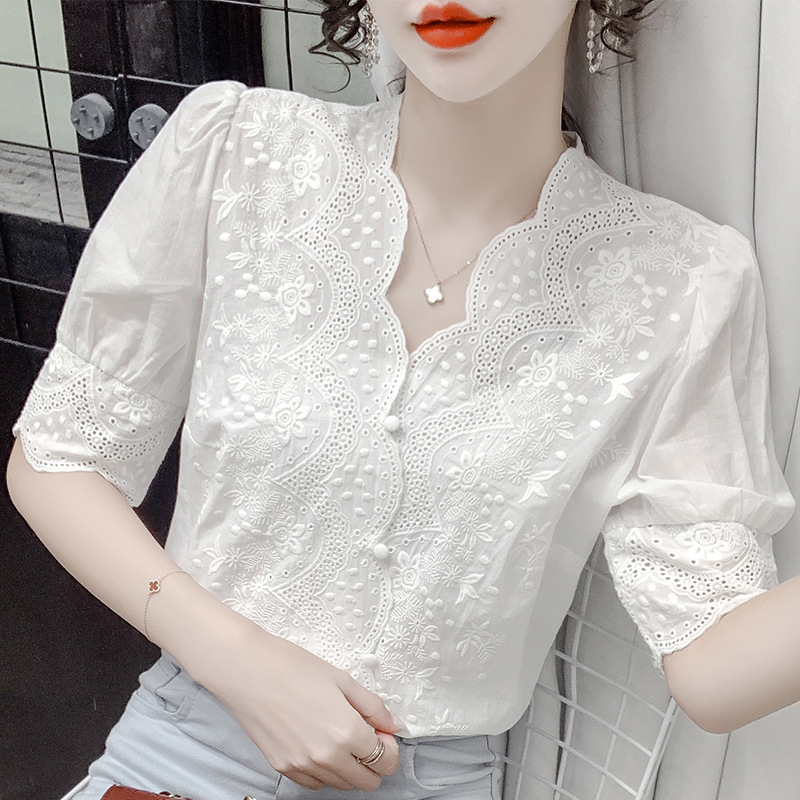 Picture of Summer white chiffon shirt women's summer 2024 new fashion very fairy clothes western style short sleeve shirt