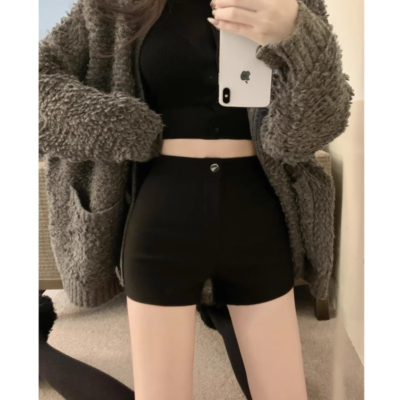 High Waist Black Shorts Women's 2024 New Summer Outer Wear Small Men's Suit All-match Spring and Autumn Slimming Hot Pants for Hot Girls