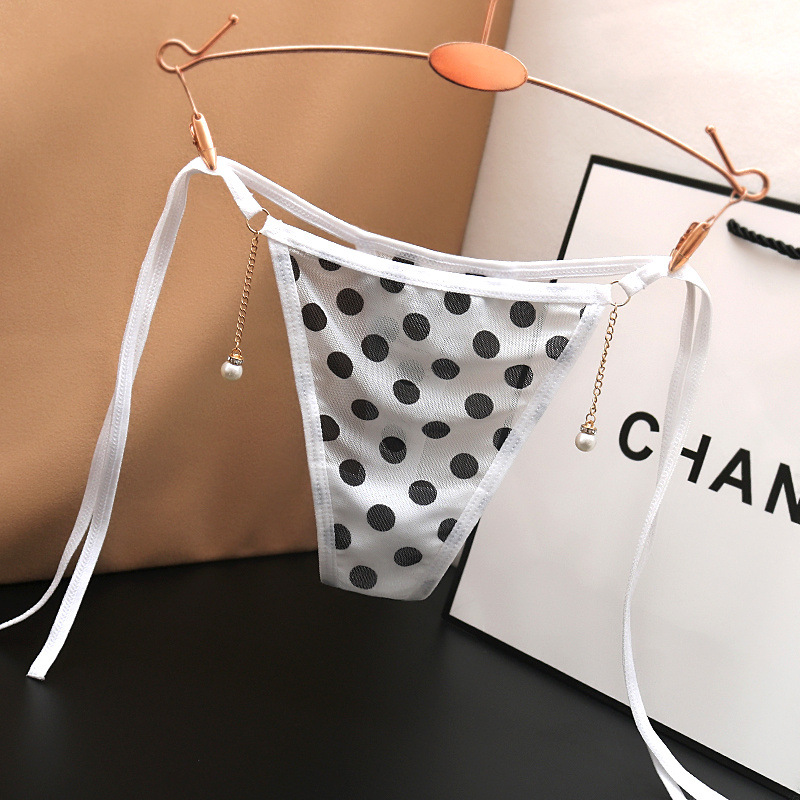 Sexy Lace-up Transparent Women's Underwear Low Waist Lace-up Printed Polka Dot Bead Lace-up Japanese T-Shaped Thong