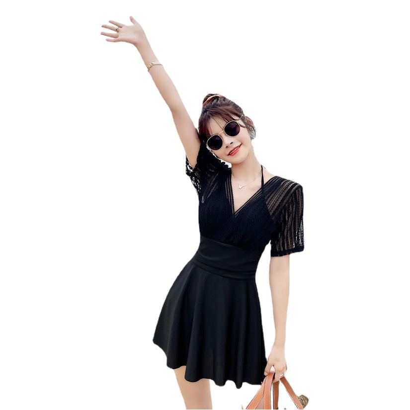 Swimwear Women's Skirt-style Conservatively Covering Belly Slimming Korean Fairy Fan Fashion Hot Spring Steel Bracket Gather Swimwear