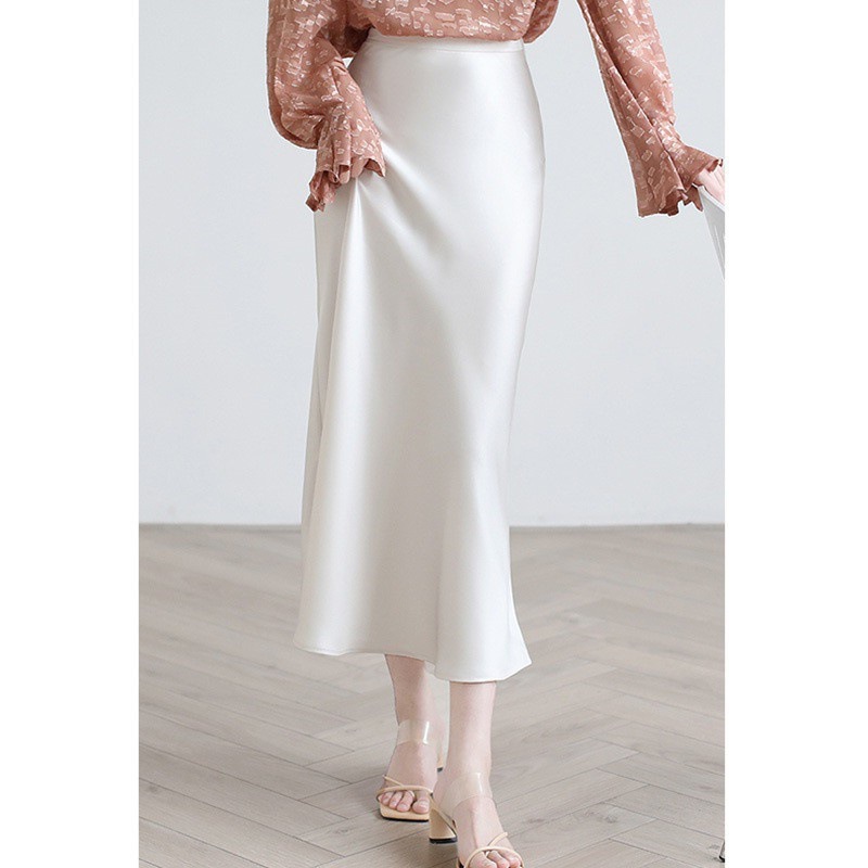 High-end super nice acetate satin skirt women's summer high waist draping slim slimming mid-length hip skirt