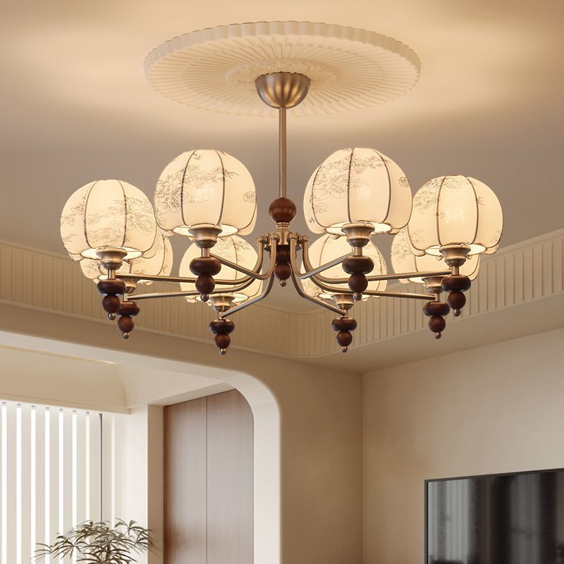 American Style Retro Guest Lamp Hall Chandelier Middle Ancient Nanyang Style Master Bedroom Chandelier Fabric Walnut Study Restaurant Chandelier