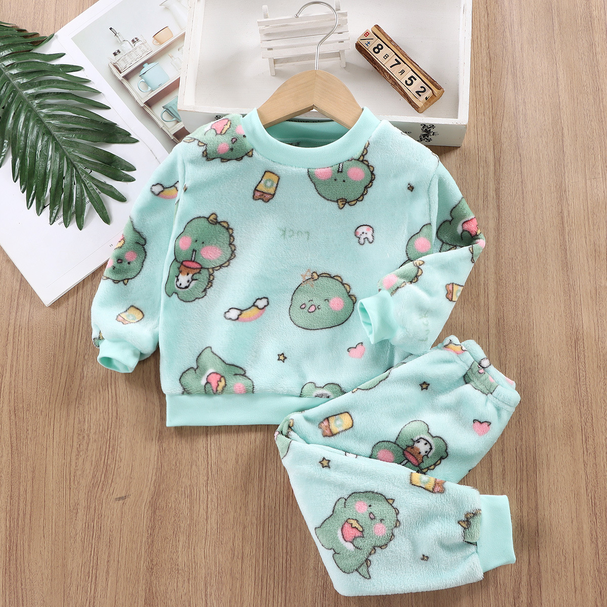 Picture of Children's Autumn and Winter Warm Flannel Suit, Quilted and Thickeneded Home Clothes, Autumn Clothes and Long Trousers, Boys and Girls Intimates Set