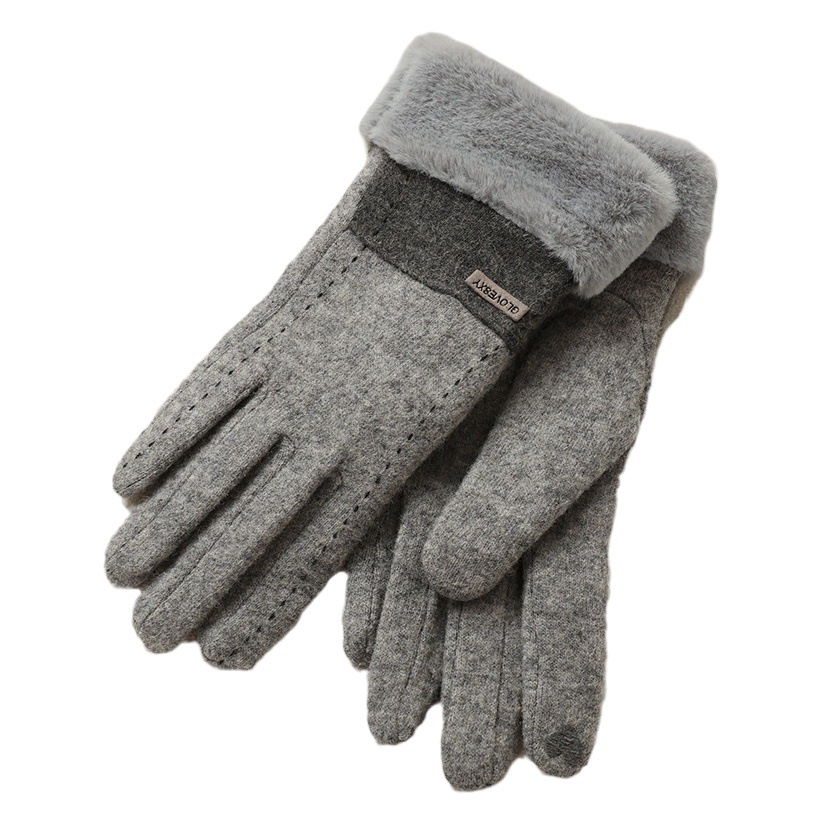 Women's winter new women's outdoor wool riding cute five-finger touch screen driving windproof thickened fleece-lined protection