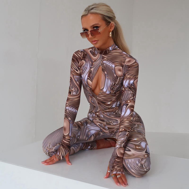Picture of European and American cross-border women's 2024 autumn and winter new chest hollow long sleeve backless jumpsuit jumpsuit women's wholesale