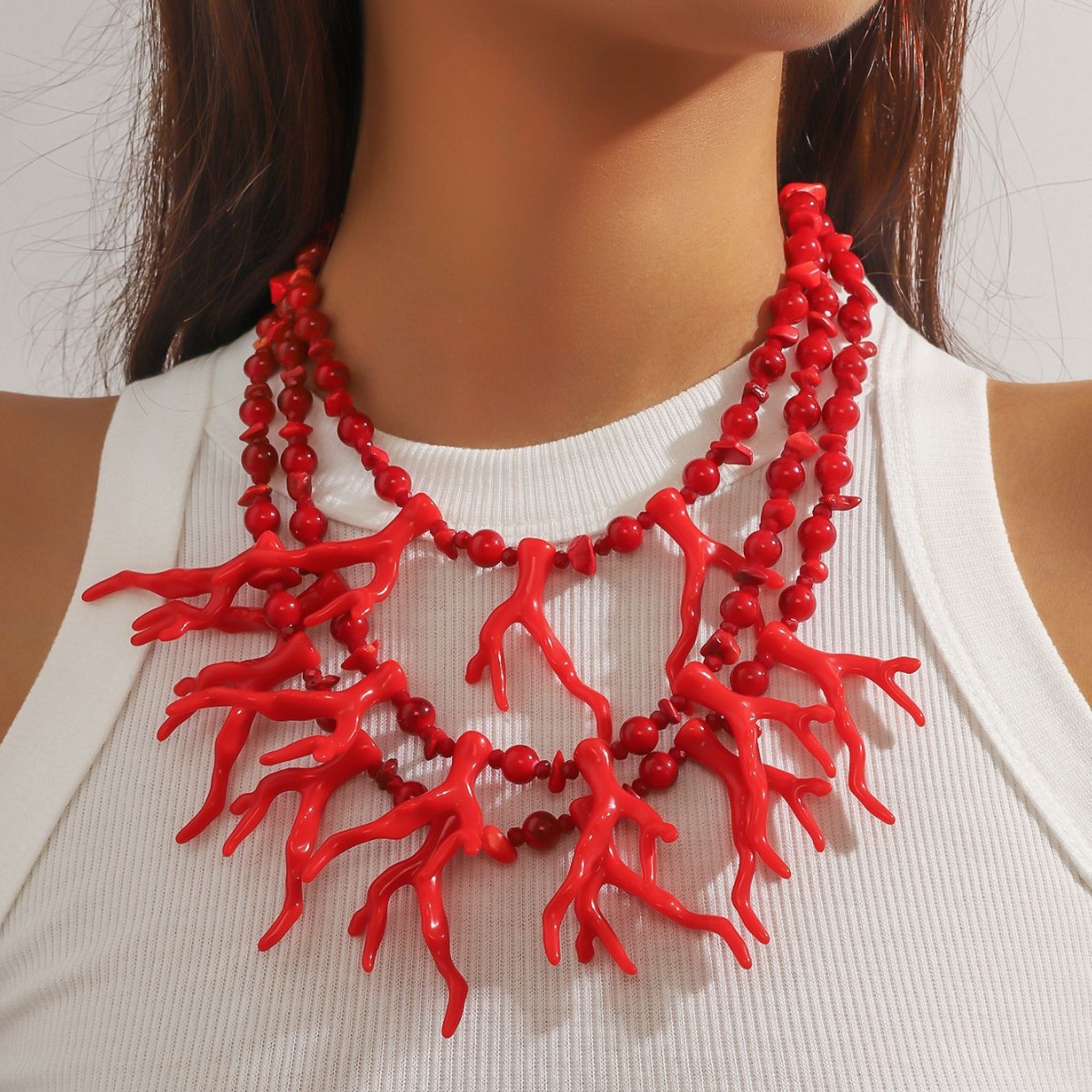 Picture of New European and American Fashion Personality Punk Decorative Necklace Vintage Exaggerated Multi-layer Coral Clavicle Chain