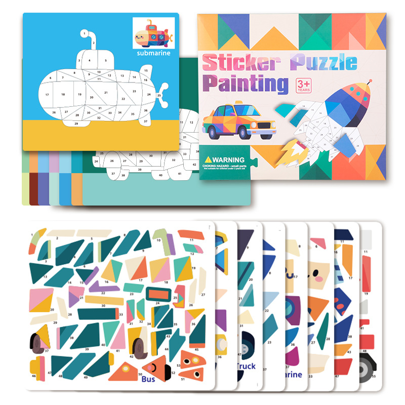 Picture of Children's 3D Geometric Collage Puzzle Educational Toys Kindergarten 3-6 Years Old Focus Handmade DIY Stickers