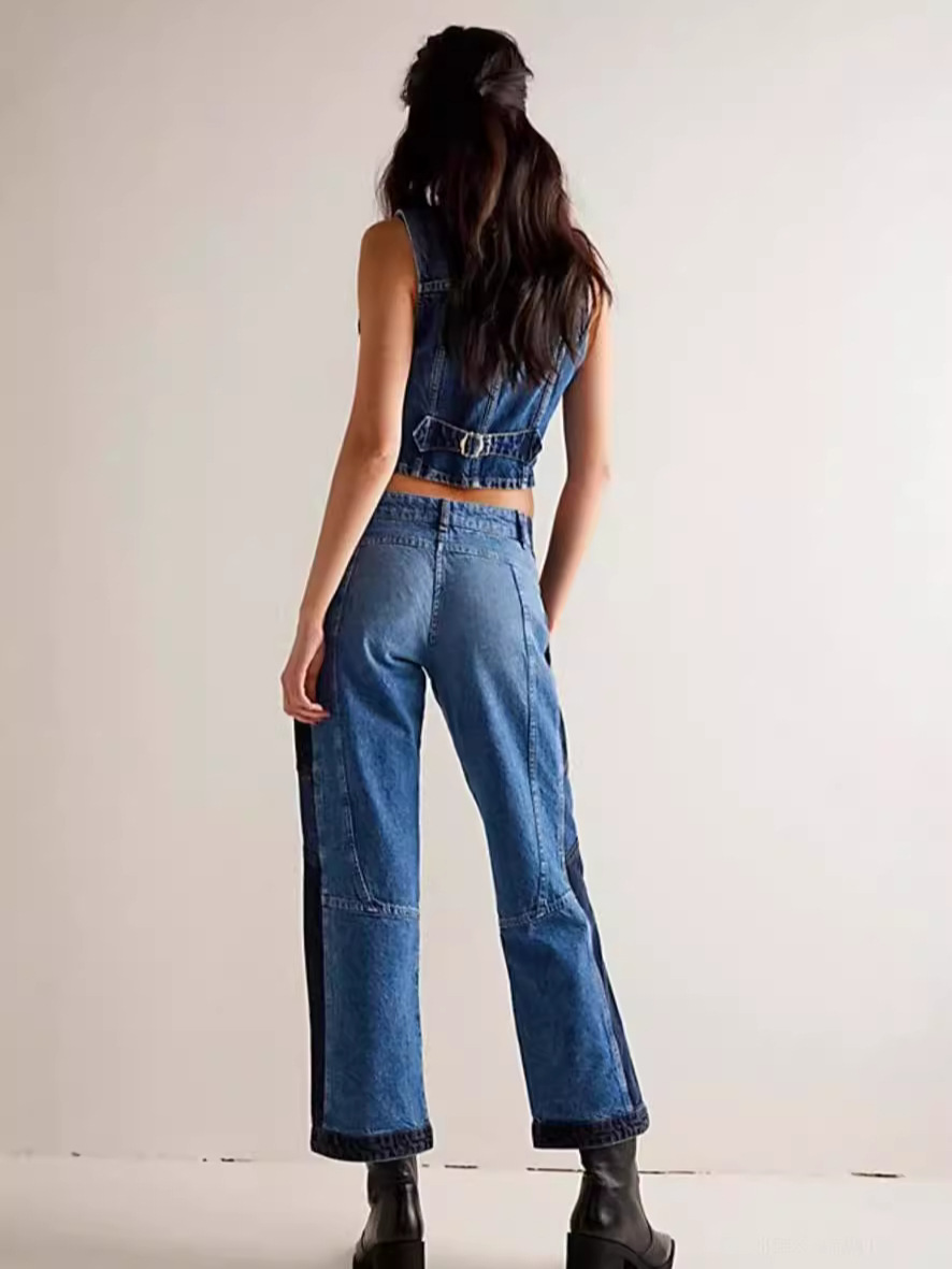 Picture of Amazon European and American Cross-border Denim Baron Vintage Washing Craft American Vintage Slim Waisted V-neck Vest