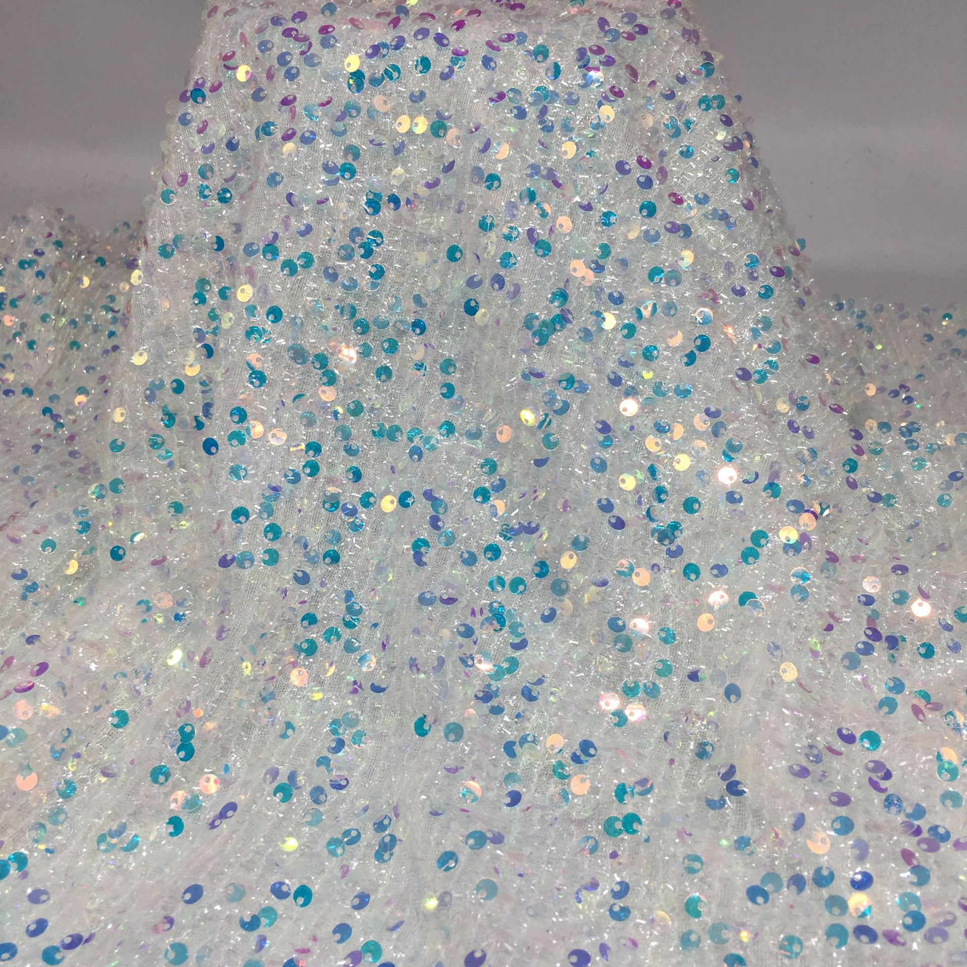 Picture of 5mm centipede yarn sequin embroidered mesh wedding fashion stage clothing cushion tablecloth sequin fabric embroidered sequin cloth