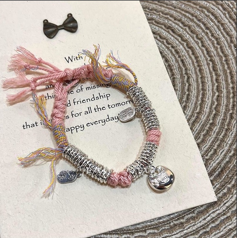 Xizang Bracelet with Colored Rope silver Tuo Pattern Lucid Nafu Ancient Woven Red Hand Rope Retro New Chinese Accessories Bracelet