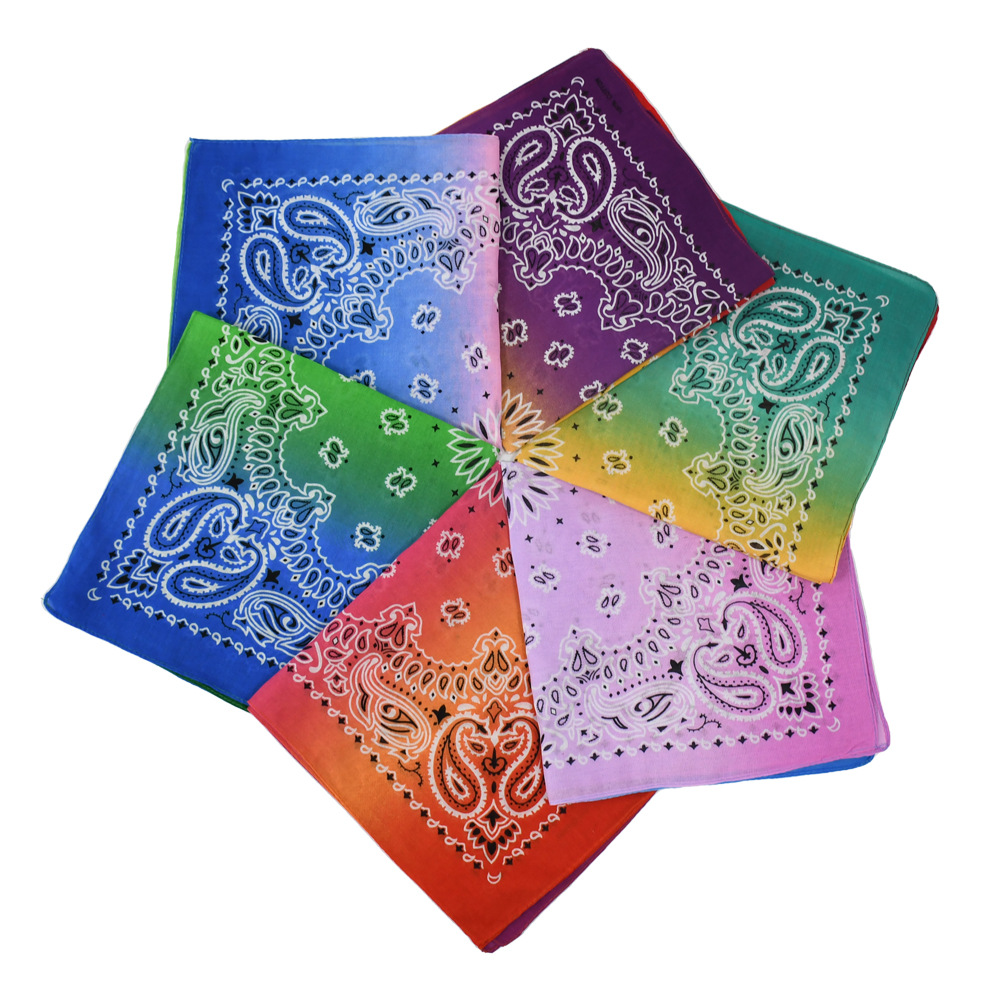Picture of New Korean version of cotton gradient sweat-absorbent breathable turban sports outdoor riding scarf printed square scarf wholesale