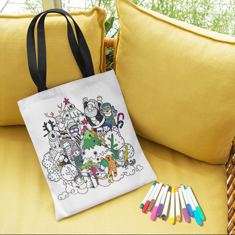 Picture of Amazon new diy coloring canvas bag graffiti cartoon hand-painted bag student bag women's shoulder bag canvas bag