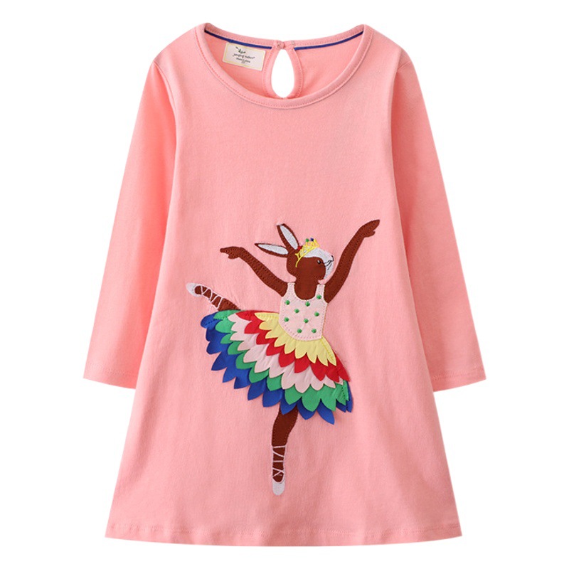 Spot Jumping Metes Kidsren's Dress Autum New Long-Sleeved Girls' Clothing Round Neck European and American Princess Dress